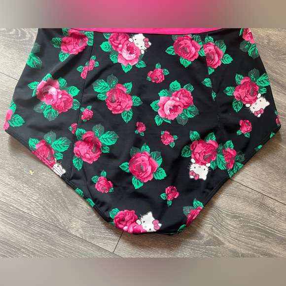 Torrid x Hello Kitty Black and Pink Floral Underwire Strapless One Piece Suit. 1 - Picture 6 of 14